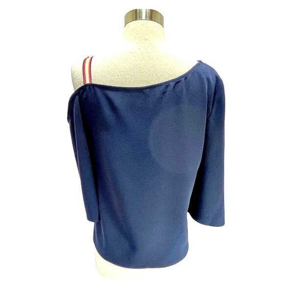 Trina Turk One Shoulder 3/4 Sleeve Asymmetric Top Navy Blue Women Size Small NWT - Picture 2 of 7